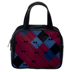 Burgundy Black Blue Abstract Check Pattern Classic Handbag (one Side) by SpinnyChairDesigns