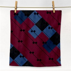 Burgundy Black Blue Abstract Check Pattern Face Towel by SpinnyChairDesigns