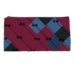 Burgundy Black Blue Abstract Check Pattern Pencil Case by SpinnyChairDesigns