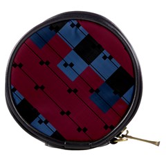 Burgundy Black Blue Abstract Check Pattern Mini Makeup Bag by SpinnyChairDesigns