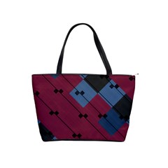 Burgundy Black Blue Abstract Check Pattern Classic Shoulder Handbag by SpinnyChairDesigns