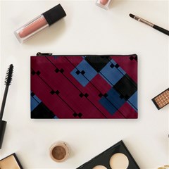 Burgundy Black Blue Abstract Check Pattern Cosmetic Bag (small) by SpinnyChairDesigns