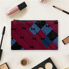 Burgundy Black Blue Abstract Check Pattern Cosmetic Bag (medium) by SpinnyChairDesigns