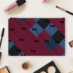 Burgundy Black Blue Abstract Check Pattern Cosmetic Bag (large) by SpinnyChairDesigns