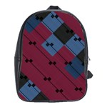 Burgundy Black Blue Abstract Check Pattern School Bag (Large) Front