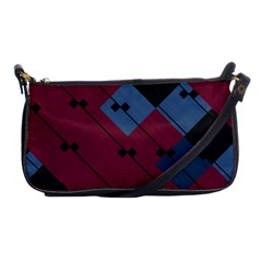 Burgundy Black Blue Abstract Check Pattern Shoulder Clutch Bag by SpinnyChairDesigns