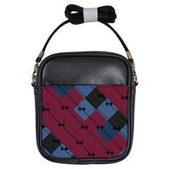 Burgundy Black Blue Abstract Check Pattern Girls Sling Bag by SpinnyChairDesigns