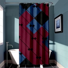 Burgundy Black Blue Abstract Check Pattern Shower Curtain 36  X 72  (stall)  by SpinnyChairDesigns