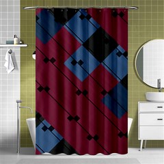 Burgundy Black Blue Abstract Check Pattern Shower Curtain 48  X 72  (small)  by SpinnyChairDesigns