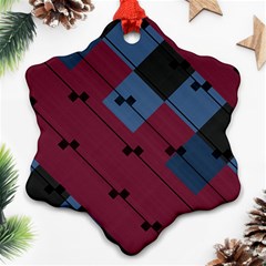 Burgundy Black Blue Abstract Check Pattern Ornament (snowflake) by SpinnyChairDesigns