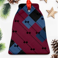 Burgundy Black Blue Abstract Check Pattern Ornament (bell) by SpinnyChairDesigns