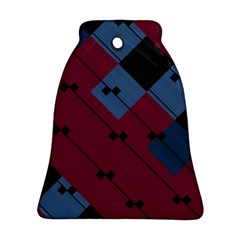 Burgundy Black Blue Abstract Check Pattern Bell Ornament (two Sides) by SpinnyChairDesigns