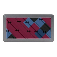 Burgundy Black Blue Abstract Check Pattern Memory Card Reader (mini) by SpinnyChairDesigns