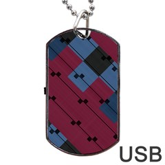 Burgundy Black Blue Abstract Check Pattern Dog Tag Usb Flash (one Side) by SpinnyChairDesigns