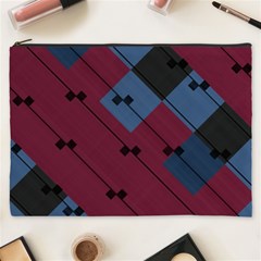 Burgundy Black Blue Abstract Check Pattern Cosmetic Bag (xxxl) by SpinnyChairDesigns