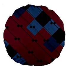 Burgundy Black Blue Abstract Check Pattern Large 18  Premium Round Cushions by SpinnyChairDesigns