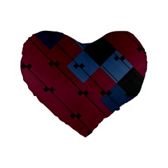 Burgundy Black Blue Abstract Check Pattern Standard 16  Premium Heart Shape Cushions by SpinnyChairDesigns