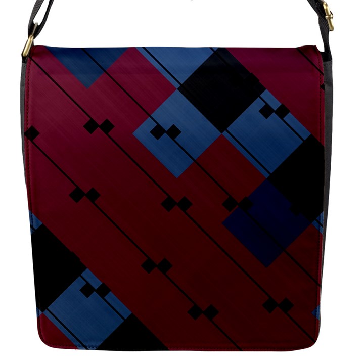 Burgundy Black Blue Abstract Check Pattern Flap Closure Messenger Bag (S)