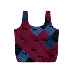 Burgundy Black Blue Abstract Check Pattern Full Print Recycle Bag (s) by SpinnyChairDesigns