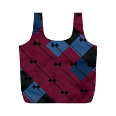 Burgundy Black Blue Abstract Check Pattern Full Print Recycle Bag (m) by SpinnyChairDesigns