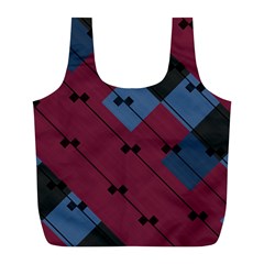 Burgundy Black Blue Abstract Check Pattern Full Print Recycle Bag (l) by SpinnyChairDesigns