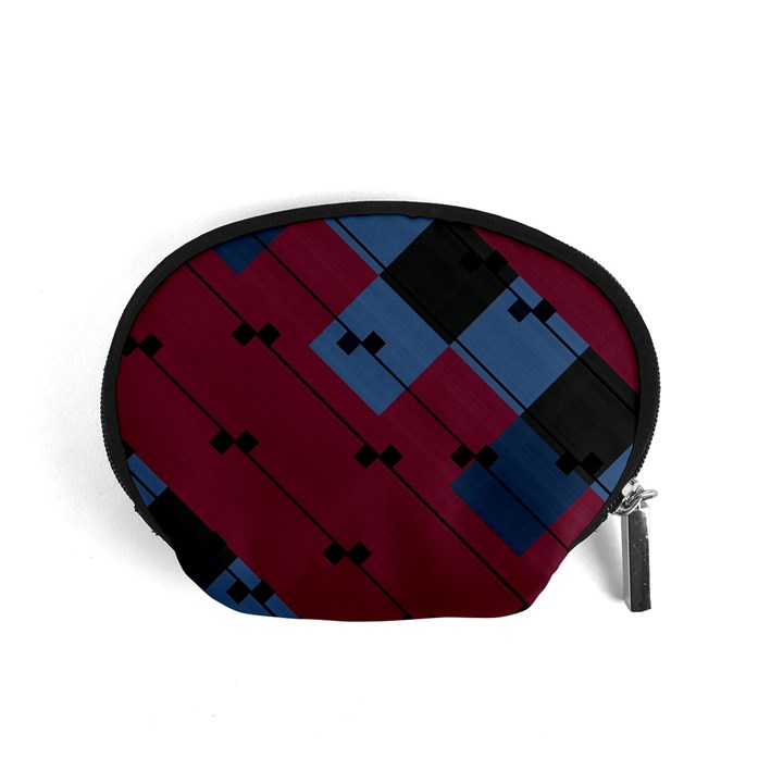 Burgundy Black Blue Abstract Check Pattern Accessory Pouch (Small)