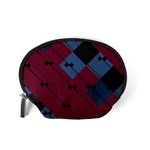 Burgundy Black Blue Abstract Check Pattern Accessory Pouch (Small) Back