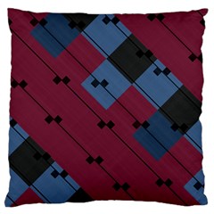 Burgundy Black Blue Abstract Check Pattern Large Flano Cushion Case (one Side) by SpinnyChairDesigns