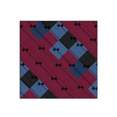 Burgundy Black Blue Abstract Check Pattern Satin Bandana Scarf by SpinnyChairDesigns