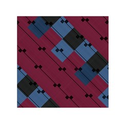 Burgundy Black Blue Abstract Check Pattern Small Satin Scarf (square) by SpinnyChairDesigns