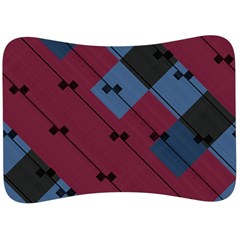 Burgundy Black Blue Abstract Check Pattern Velour Seat Head Rest Cushion by SpinnyChairDesigns