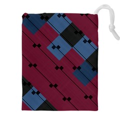 Burgundy Black Blue Abstract Check Pattern Drawstring Pouch (5xl) by SpinnyChairDesigns