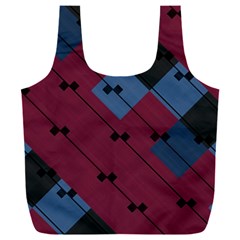 Burgundy Black Blue Abstract Check Pattern Full Print Recycle Bag (xxxl) by SpinnyChairDesigns