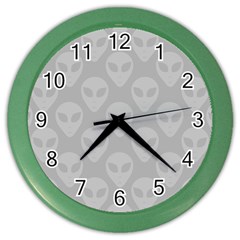 Grey Aliens Ufo Color Wall Clock by SpinnyChairDesigns