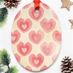 Pink Faded Hearts Oval Ornament (two Sides) by SpinnyChairDesigns