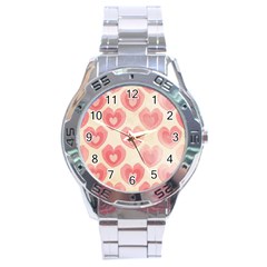 Pink Faded Hearts Stainless Steel Analogue Watch by SpinnyChairDesigns