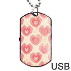 Pink Faded Hearts Dog Tag Usb Flash (one Side) by SpinnyChairDesigns