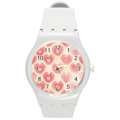 Pink Faded Hearts Round Plastic Sport Watch (m) by SpinnyChairDesigns