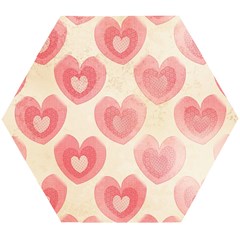 Pink Faded Hearts Wooden Puzzle Hexagon by SpinnyChairDesigns