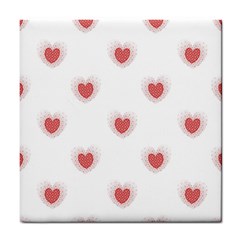 Red Polka Dot Hearts On White Tile Coaster by SpinnyChairDesigns