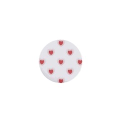 Red Polka Dot Hearts On White 1  Mini Buttons by SpinnyChairDesigns