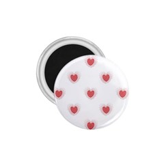 Red Polka Dot Hearts On White 1 75  Magnets by SpinnyChairDesigns