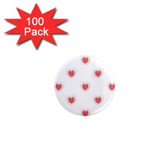 Red Polka Dot Hearts On White 1  Mini Magnets (100 Pack)  by SpinnyChairDesigns