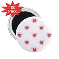 Red Polka Dot Hearts On White 2 25  Magnets (100 Pack)  by SpinnyChairDesigns