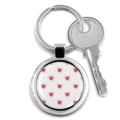 Red Polka Dot Hearts On White Key Chain (round) by SpinnyChairDesigns