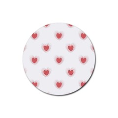 Red Polka Dot Hearts On White Rubber Round Coaster (4 Pack)  by SpinnyChairDesigns