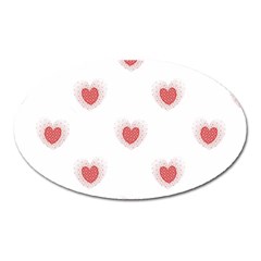 Red Polka Dot Hearts On White Oval Magnet by SpinnyChairDesigns