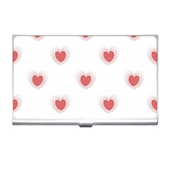 Red Polka Dot Hearts On White Business Card Holder by SpinnyChairDesigns