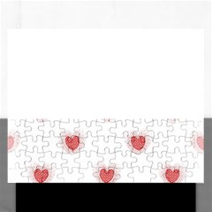 Red Polka Dot Hearts On White Rectangular Jigsaw Puzzl by SpinnyChairDesigns