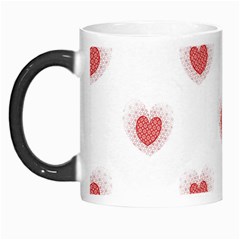 Red Polka Dot Hearts On White Morph Mugs by SpinnyChairDesigns